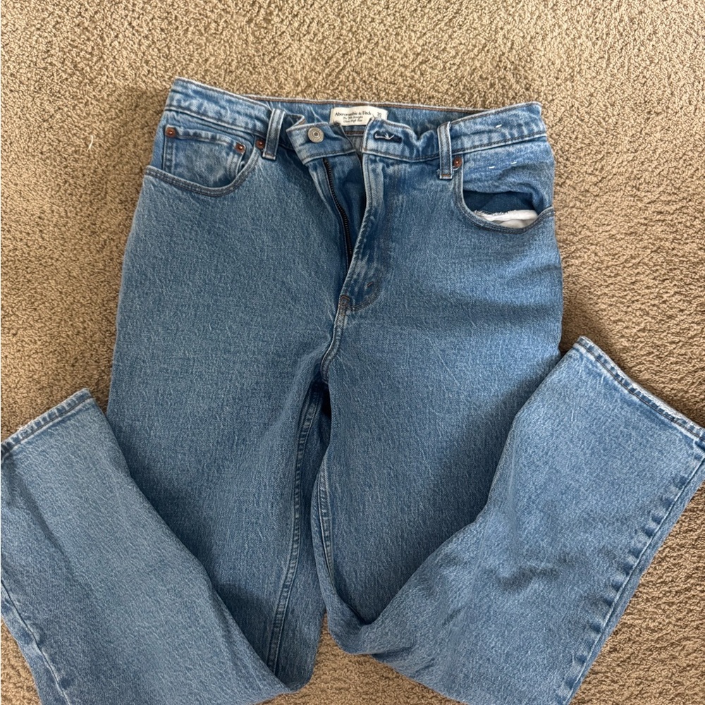 Abercrombie & Fitch Light Blue High-Rise Straight Jeans